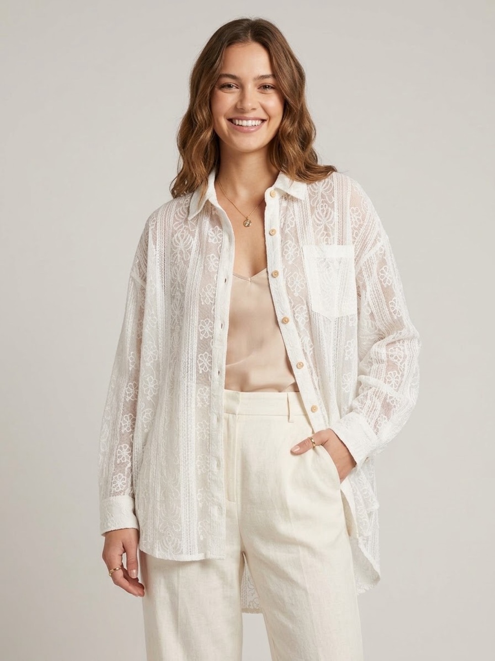 Pilcro White Lace Button Down Top. PTP is 28. Size XL. NWT Oversized